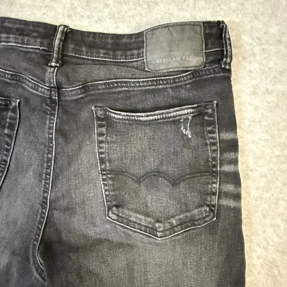 American Eagle Airflex+ Skinny Distressed Black Jeans 34x32 Ripped Denim